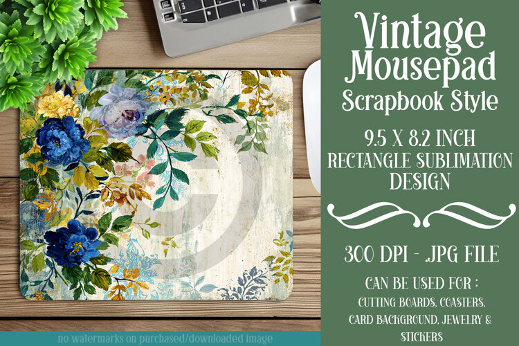 Vintage Mousepad, Sublimation Mousepad, Scrapbook Style, d42 example image 1