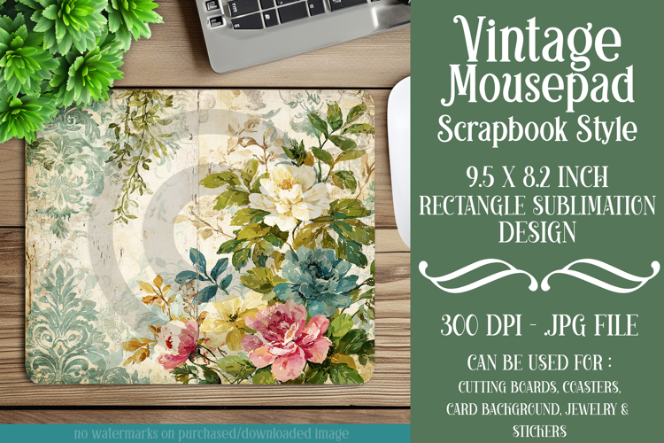 Vintage Mousepad, Sublimation Mousepad, Scrapbook Style, d43