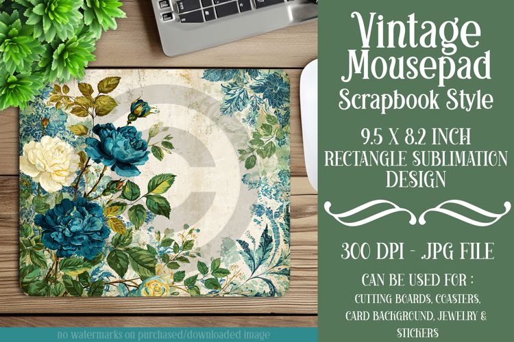 Vintage Mousepad, Sublimation Mousepad, Scrapbook Style, d45