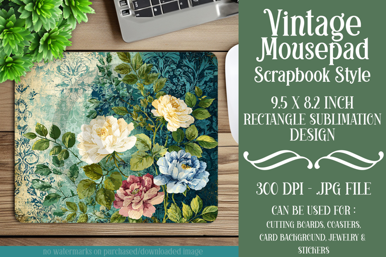 Vintage Mousepad, Sublimation Mousepad, Scrapbook Style, d48