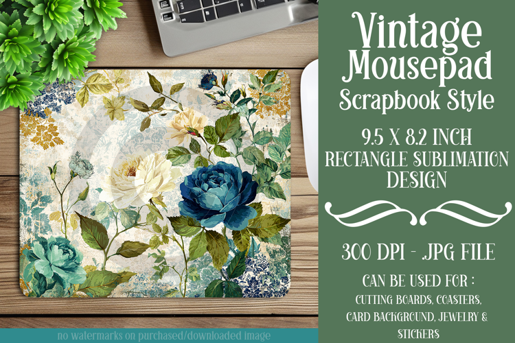 Vintage Mousepad, Sublimation Mousepad, Scrapbook Style, d50