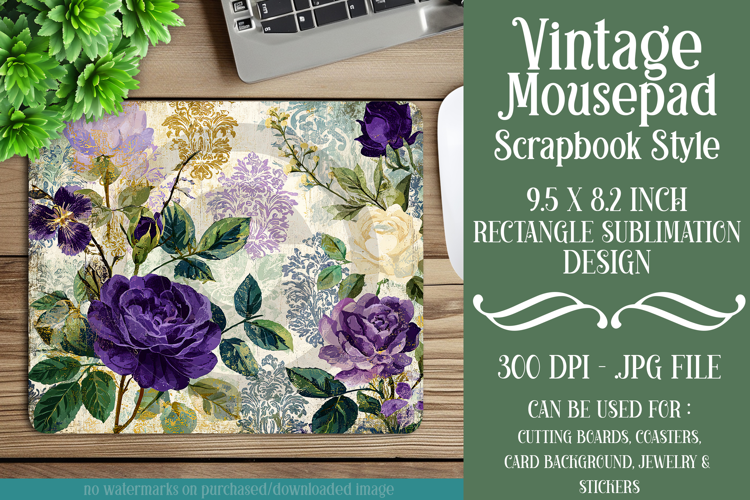 Vintage Mousepad, Sublimation Mousepad, Scrapbook Style, d54