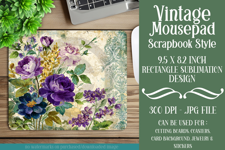 Vintage Mousepad, Sublimation Mousepad, Scrapbook Style, d55