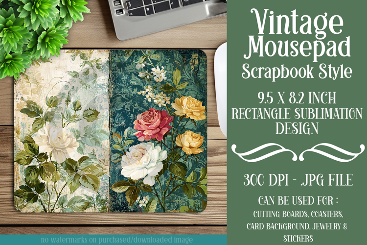 Vintage Mousepad, Sublimation Mousepad, Scrapbook Style, d6