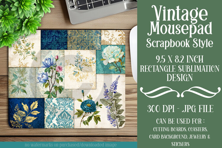 Vintage Mousepad, Sublimation Mousepad, Scrapbook Style, d9 example image 1