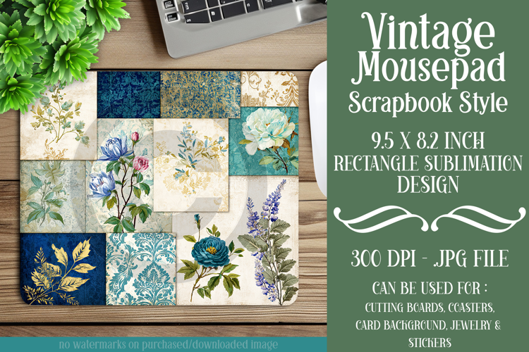Vintage Mousepad, Sublimation Mousepad, Scrapbook Style, d9