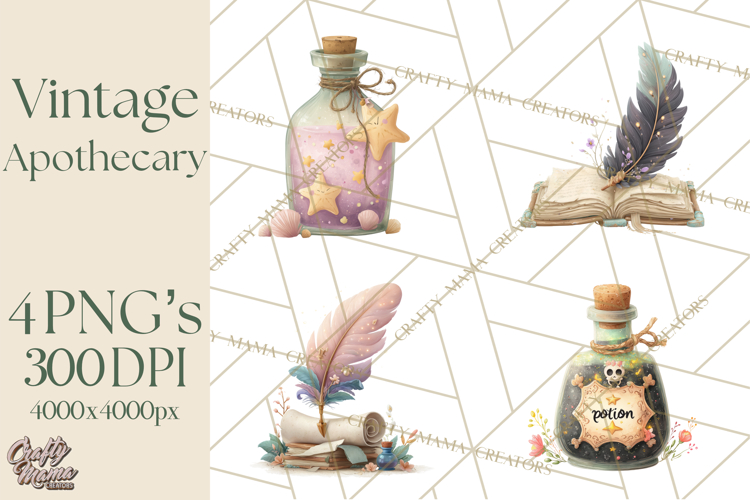 Vintage Apothecary PNG Clipart and Magical Illustrations