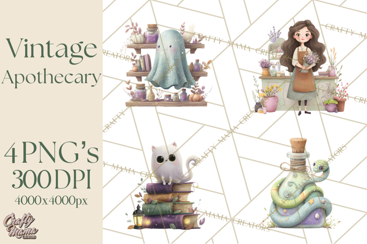 Vintage Apothecary PNG Clipart and Magical Illustrations