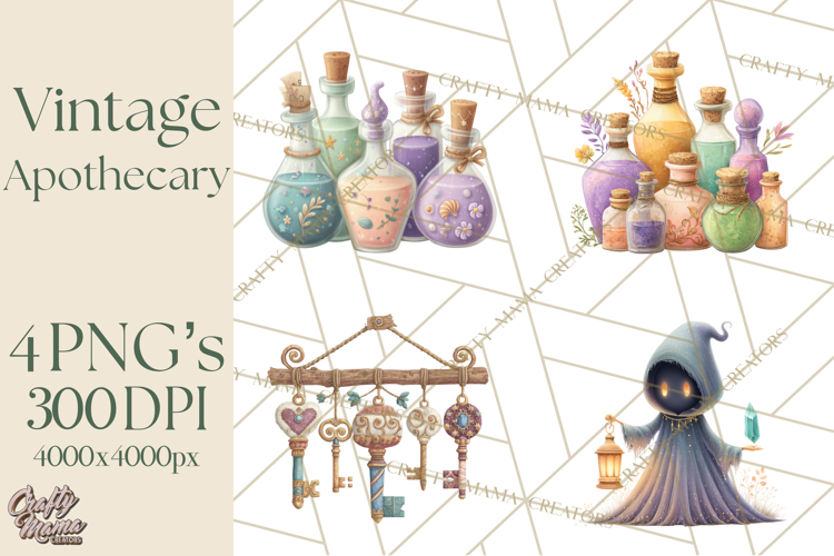 Vintage Apothecary PNG Clipart and Magical Illustrations