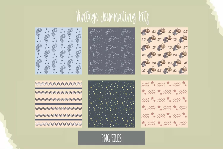 Vintage Aquarius Sign Seamless Pattern Paper Packs