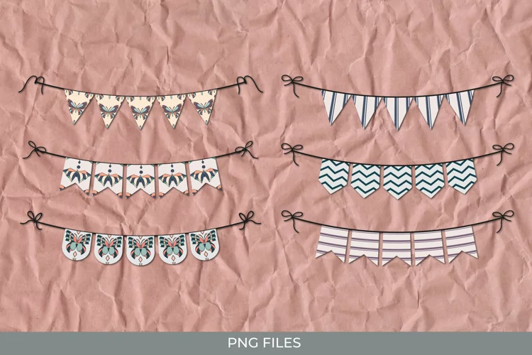 Vintage Art Deco Butterfly Bunting Banner Set