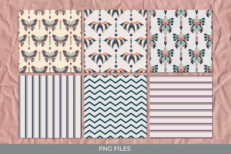 Vintage Art Deco Butterfly Seamless Pattern Paper Packs