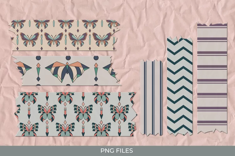Vintage Art Deco Butterfly Seamless Pattern Tape