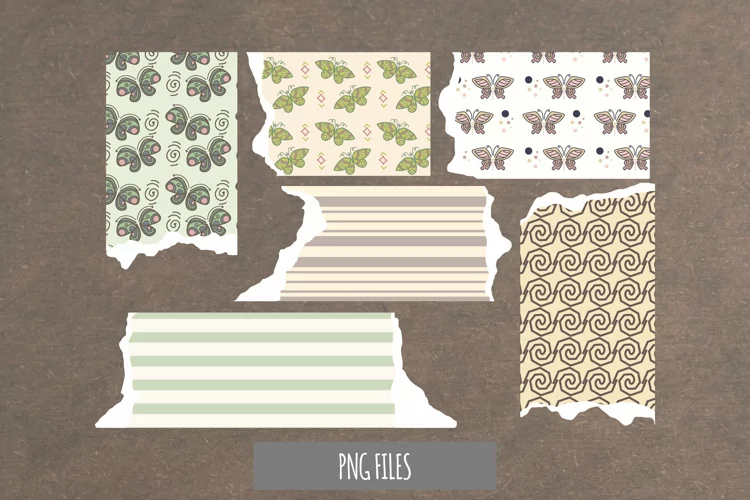Vintage Art Deco Butterfly Seamless Pattern Torn Paper