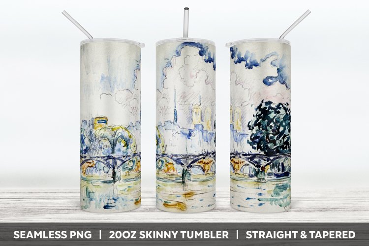 Watercolor Retro Art Cityscape Tumbler Seamless PNG Design