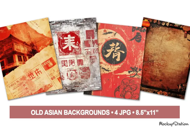 Old Asian Backgrounds, Japanese Scrapbook Printable Pages