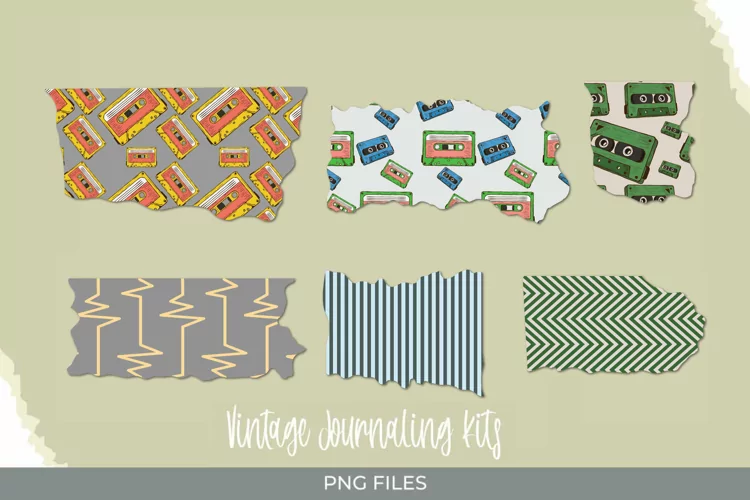 Vintage Audio Cassette Pattern Torn Paper
