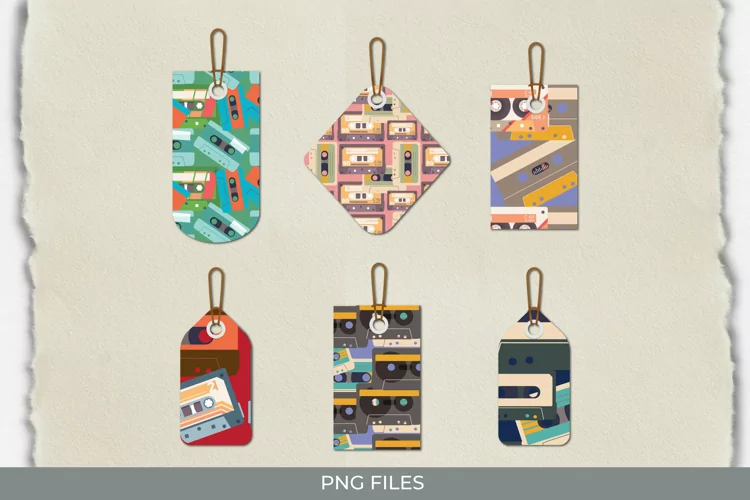 Vintage Audio Cassette Seamless Pattern Shaped Tag