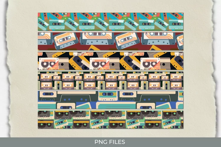 Vintage Audio Cassette Seamless Pattern Stripe