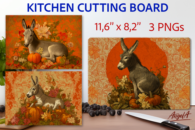 Glass cutting board sublimation Farmhouse Kitchen Donkey PNG