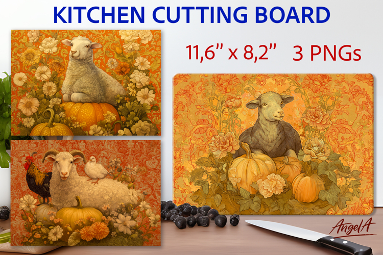 Cutting board sublimation Farmhouse Kitchen Sheep Autumn