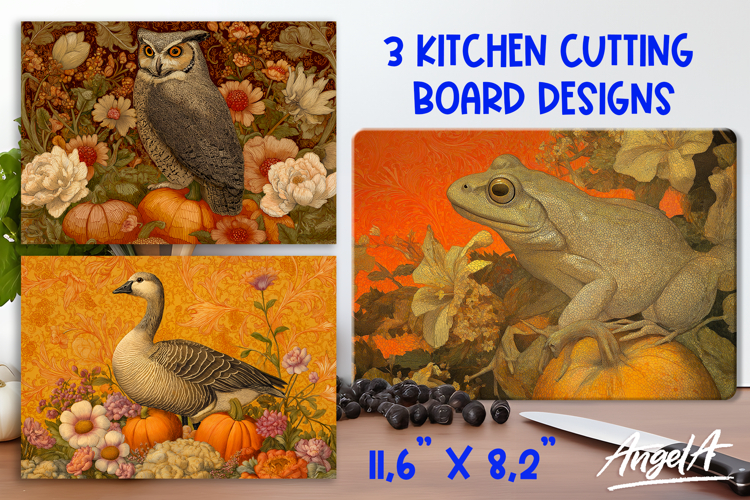 Autumn Kitchen Cutting board sublimation frog, owl, goose