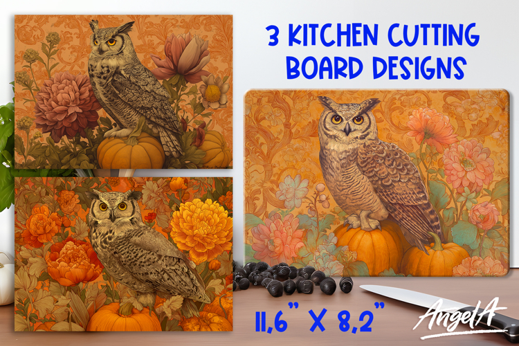 Kitchen Cutting board sublimation Vintage Autumn owl pumpkin