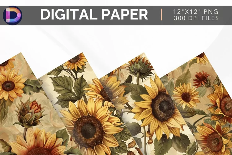 Vintage Autumn Sunflowers Digital Paper