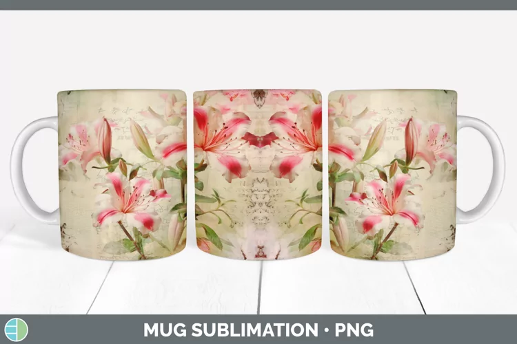 Vintage Azalea Flowers Mug Wrap | Sublimation Coffee Cup Des