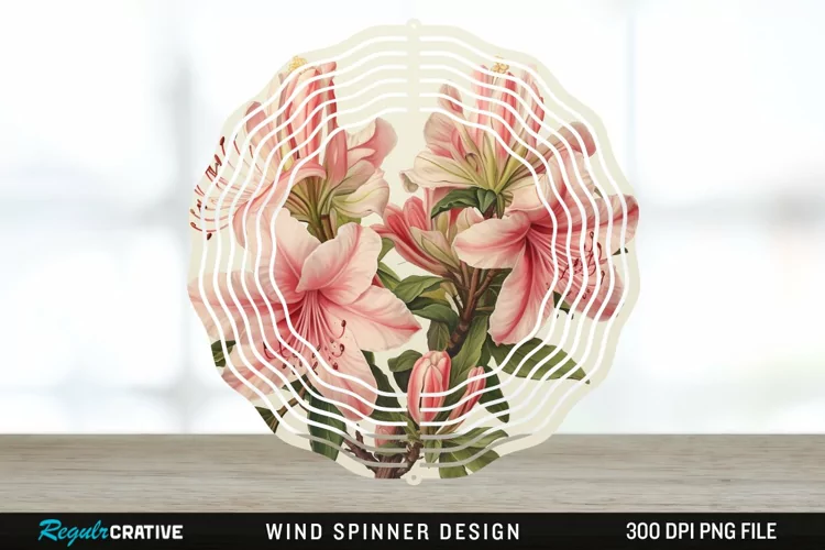 Vintage Azalea Flowers Wind Spinner Sublimation Design PNG