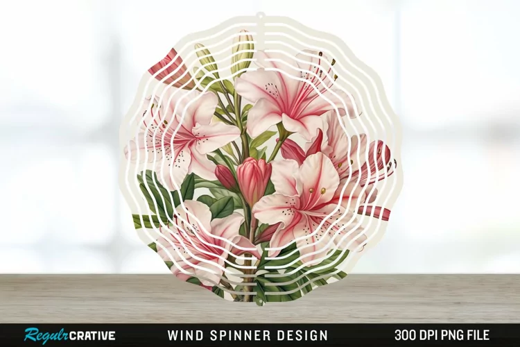 Vintage Azalea Flowers Wind Spinner Sublimation Design PNG