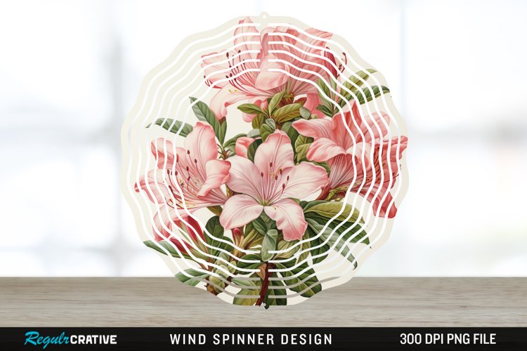 Vintage Azalea Flowers Wind Spinner Sublimation Design PNG example image 1
