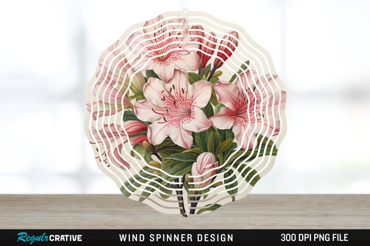 Vintage Azalea Flowers Wind Spinner Sublimation Design PNG example image 1