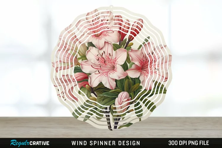 Vintage Azalea Flowers Wind Spinner Sublimation Design PNG