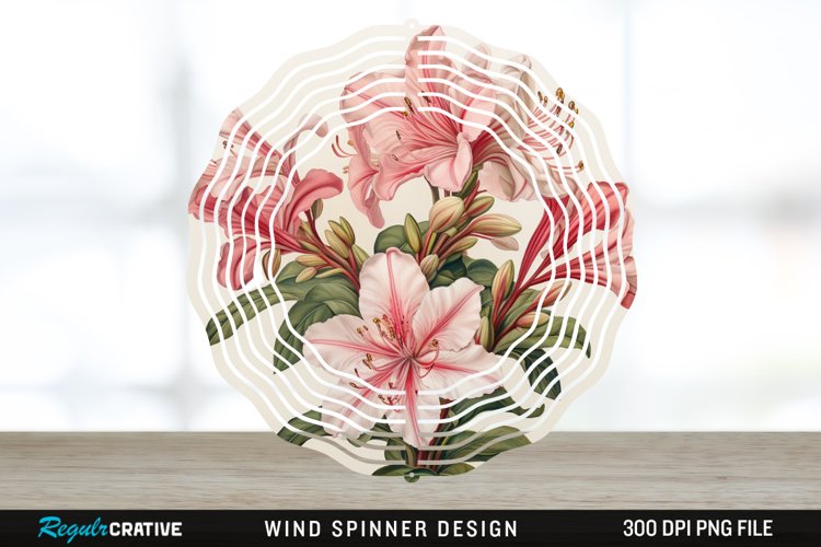 Vintage Azalea Flowers Wind Spinner Sublimation Design PNG example image 1