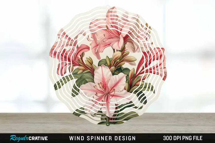Vintage Azalea Flowers Wind Spinner Sublimation Design PNG