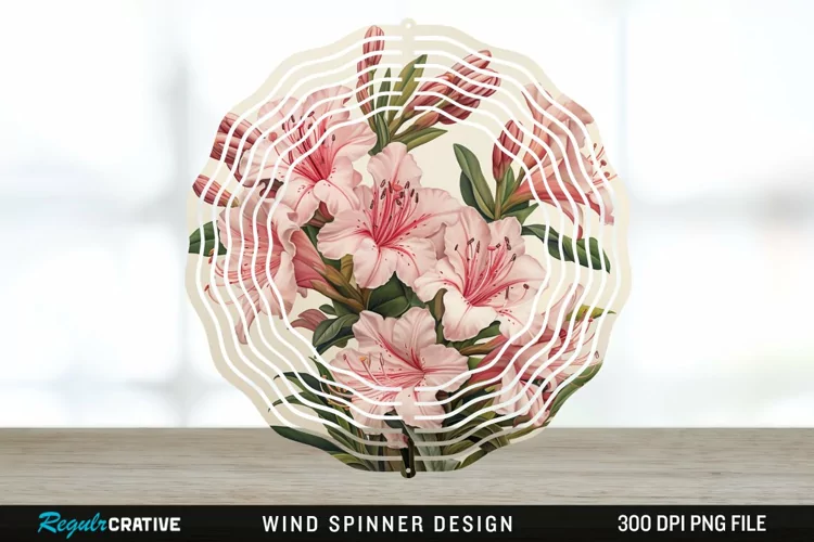 Vintage Azalea Flowers Wind Spinner Sublimation Design PNG