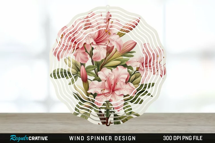 Vintage Azalea Flowers Wind Spinner Sublimation Design PNG