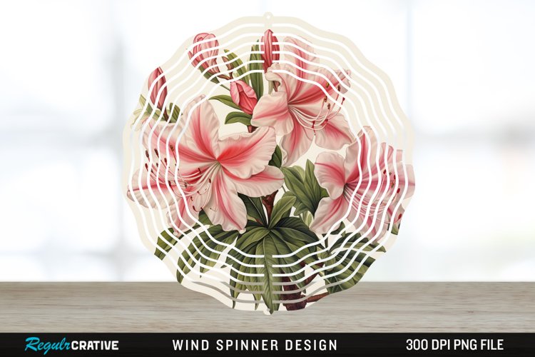 Vintage Azalea Flowers Wind Spinner Sublimation Design PNG example image 1