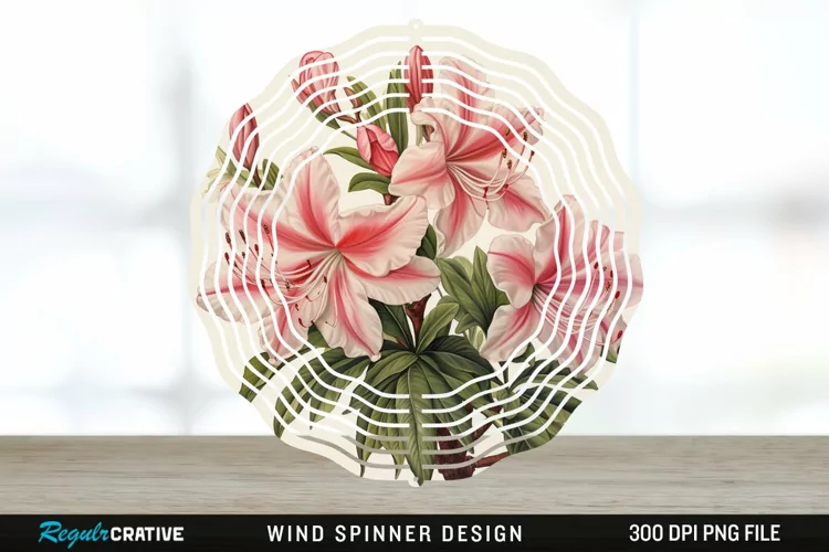 Vintage Azalea Flowers Wind Spinner Sublimation Design PNG