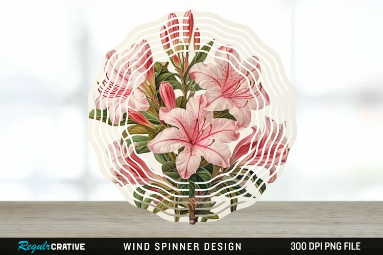 Vintage Azalea Flowers Wind Spinner Sublimation Design PNG