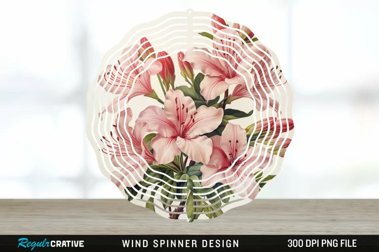 Vintage Azalea Flowers Wind Spinner Sublimation Design PNG