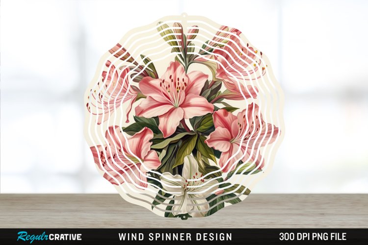 Vintage Azalea Flowers Wind Spinner Sublimation Design PNG example image 1