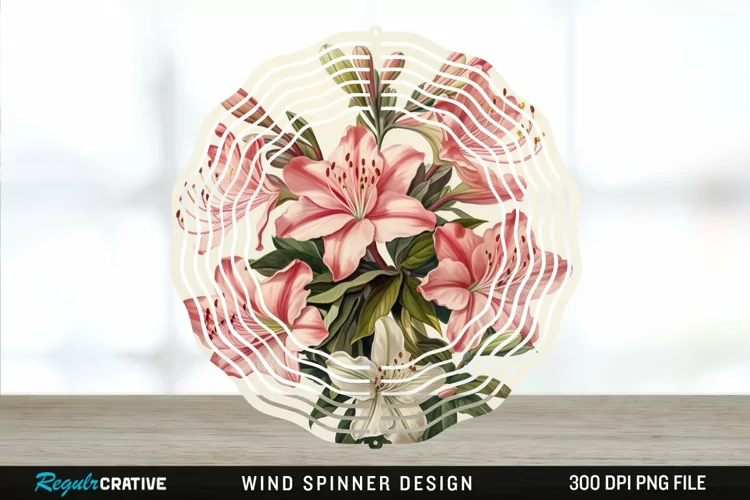 Vintage Azalea Flowers Wind Spinner Sublimation Design PNG
