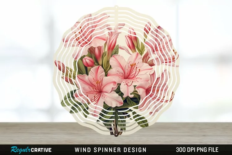 Vintage Azalea Flowers Wind Spinner Sublimation Design PNG