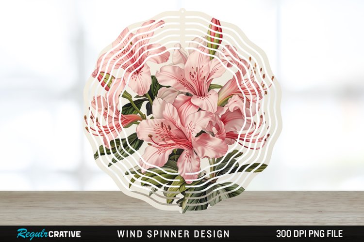 Vintage Azalea Flowers Wind Spinner Sublimation Design PNG example image 1