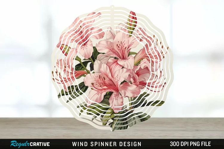 Vintage Azalea Flowers Wind Spinner Sublimation Design PNG
