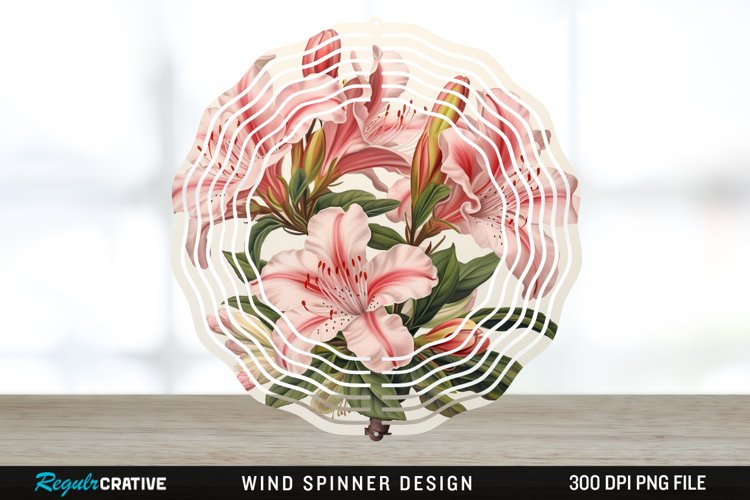 Vintage Azalea Flowers Wind Spinner Sublimation Design PNG example image 1