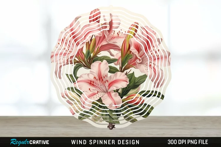 Vintage Azalea Flowers Wind Spinner Sublimation Design PNG