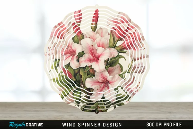 Vintage Azalea Flowers Wind Spinner Sublimation Design PNG
